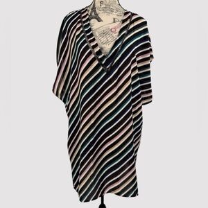 Kona Sol Multicolor Diagonal Stripe Swim Cover‑Up — Size M / V‑Neck, Beach Tunic